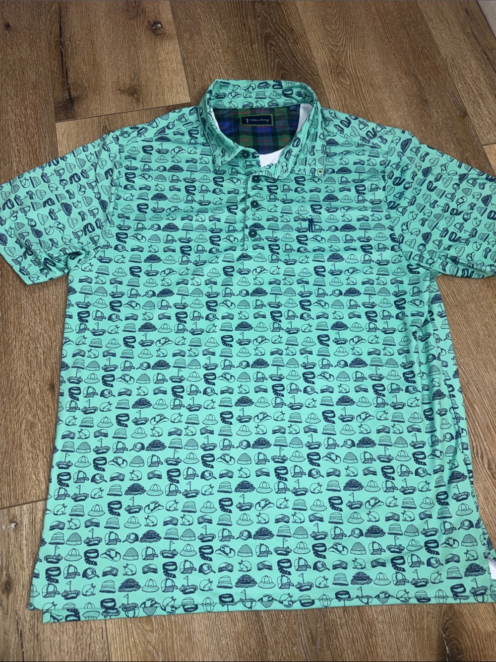 William Murray Golf Mimt Green Polo with Hat Print